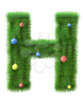 H letter made of christmas tree branches isolated on white background