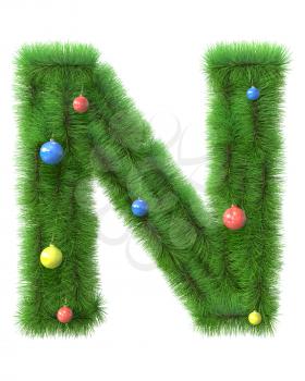 N letter made of christmas tree branches isolated on white background