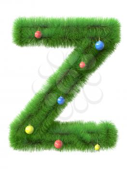 Y letter made of christmas tree branches isolated on white background