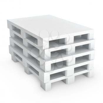 Stack of white plastic pallets, isolated on white background