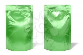 Green foil bag package isolated on white background