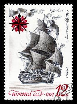 Royalty Free Clipart Image of a Ship Stamp