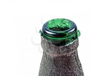 neck of green bottle on white background