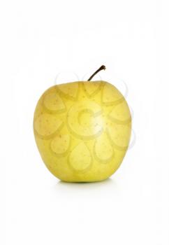 close up of yellow apple on white background