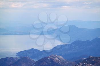 view from above on mountain and Skadarsko lake in Montenegro