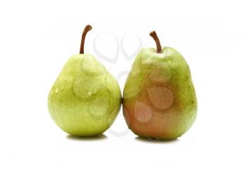 Two green pears isolated on white 