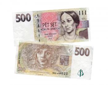 czech crones money banknotes over white background 