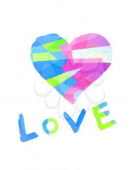 word ''love'' with heart symbol on white background