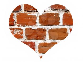 brick wall In love shape isolated on white background