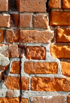 close-up of very old rough brick wall background