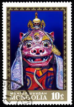 MONGOLIA - CIRCA 1971: A stamp printed in the MONGOLIA, shows Cham Dance, mask, circa 1971 