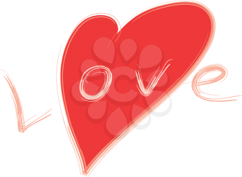 word Love and red stylized heart on white background