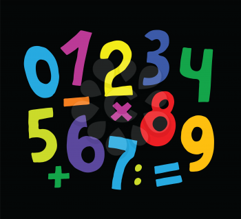 set of color numbers on black background