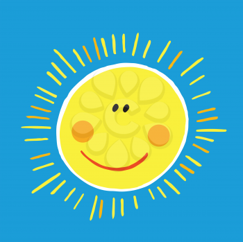 vector abstract smiling sun on blue