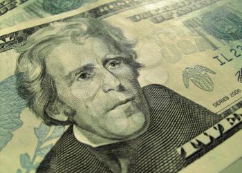 closeup of new twenty american dollars