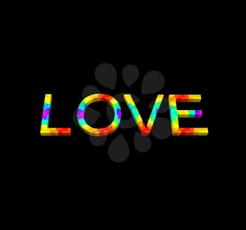 Bright color Love text on black background