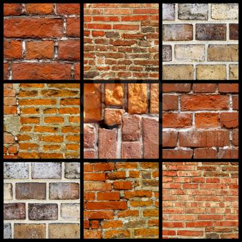 Collage of various brick walls