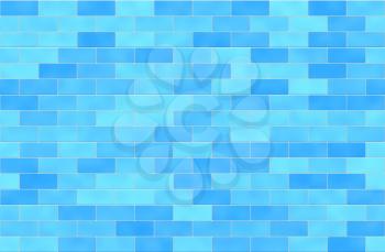 Wall of bright blue bricks, abstract seamless background