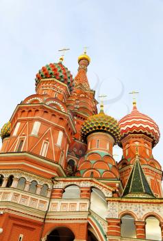 Fragment view of Saint Basil's Cathedral (Cathedral of Vasily the Blessed), russian orthodox church (now is a museum) on the Red Square in Moscow, Russia 