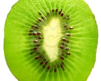 close-up of a kiwi fruit inside with seeds   