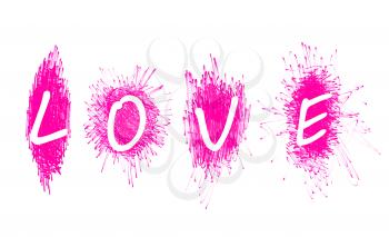 Abstract word Love with pink design elements on white background