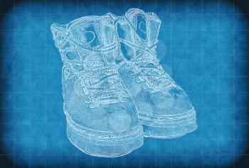 Abstract graphic image of shoes on a blue vintage background