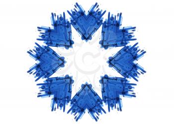 Bright blue shape with abstract star inside
