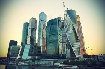Moscow-city (Moscow International Business Center) at evening, Russia 