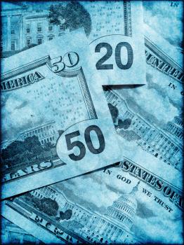 Blue grunge money background with american dollars