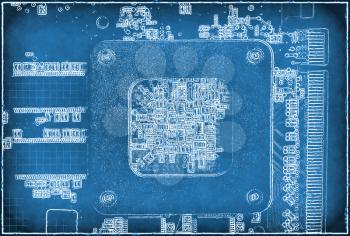 Abstract blue electronic background with circuit board