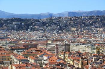 Panoramic view of Nice with colorful houses, Nice - luxury resort of Cote d'Azur, France