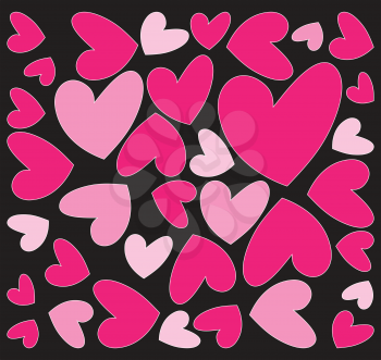 abstract pink hearts on black background