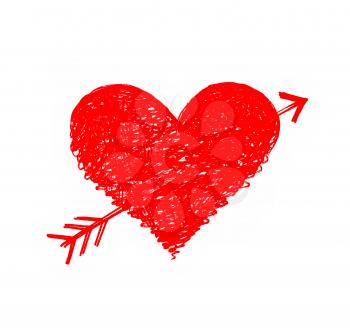 Drawing of a red heart pierced by an arrow on white