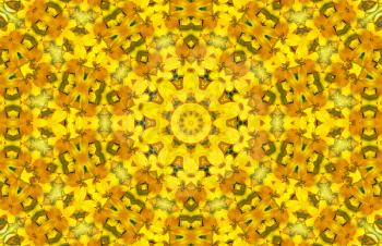 Bright yellow abstract pattern with flowers