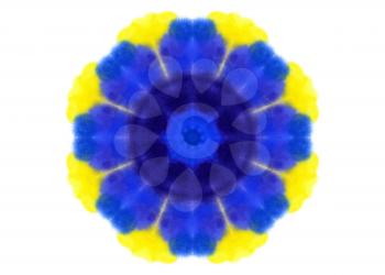 Bright abstract blue and yellow watercolor shape on white background