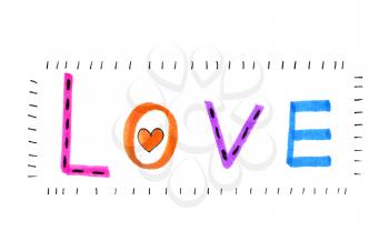 Color word ''Love'' with abstract heart on white background