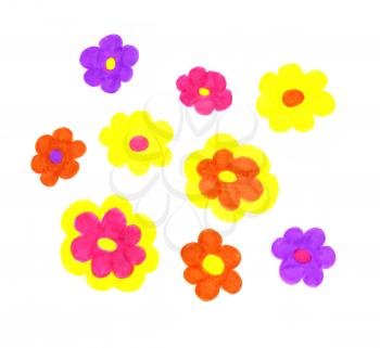 Abstract color flowers on white background, hand draw