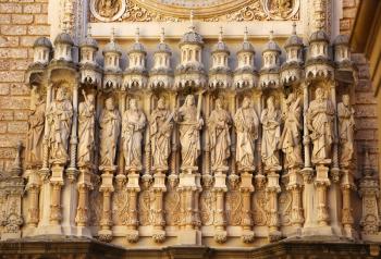 Statues of Santa Maria de Montserrat Abbey in Monistrol de Montserrat, Barcelona, Catalonia, Spain 