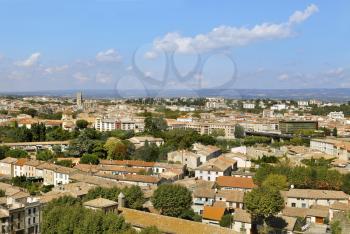 Carcassonne lower town, panorama, Region of Occitania, France    