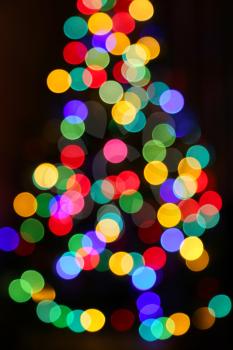 Christmas Tree, Unfocused Bright Colorful Lights Background