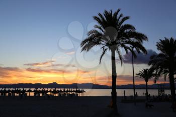 Beautiful sunset on the beach, L'Arenal, Balearic Islands, Majorca (Mallorca), Spain
