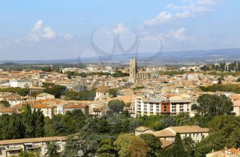 Panorama of Carcassonne lower town, Languedoc-Roussillon, France 