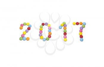 2017 (New Year) from multicolored sweets candy isolated on white background