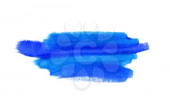 Bright blue watercolor blot on white background, hand made drawing