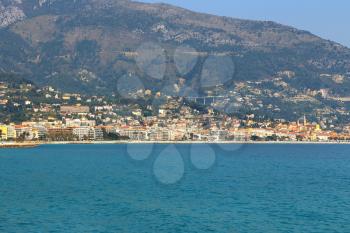 Beautiful sea view of Menton (border town with Italy, near Monaco) on French Riviera, Provence-Alpes-Cote d'Azur, France