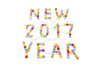 New Year 2017 from multicolored sweets candy isolated on white background