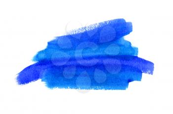 Bright blue watercolor blot on white background, hand made drawing