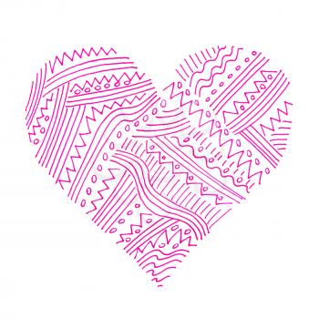 Love symbol with abstract pink pattern on white background, hand draw