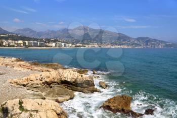 Beautiful sea view of Menton (border town with Italy near Monaco) on French Riviera from Cap Martin, France