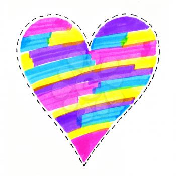 Abstract colorful bright heart symbol on white background, hand drawn